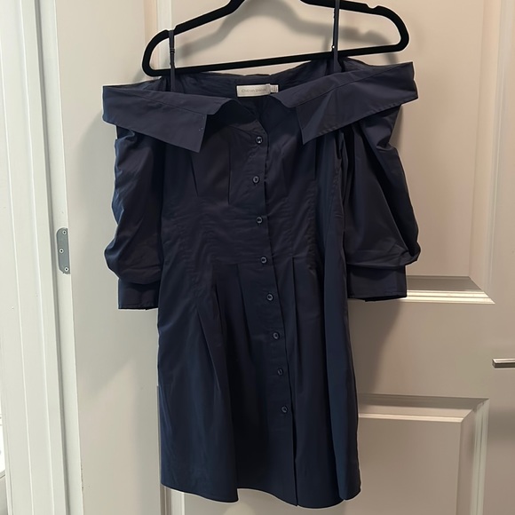 SIMKHAI Coda cold-shoulder pleated cotton-blend poplin dress size small - Picture 2 of 7